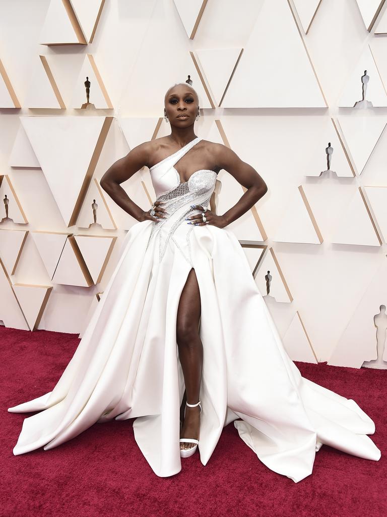 She’s already a winner on the red carpet tonight, but Cynthia Erivo may pick up another gong later on for her brilliant performance in Harriet. Picture: AP