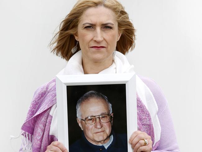 Sharon Woodward holding a picture of father Sam Scicluna. Picture: David Caird