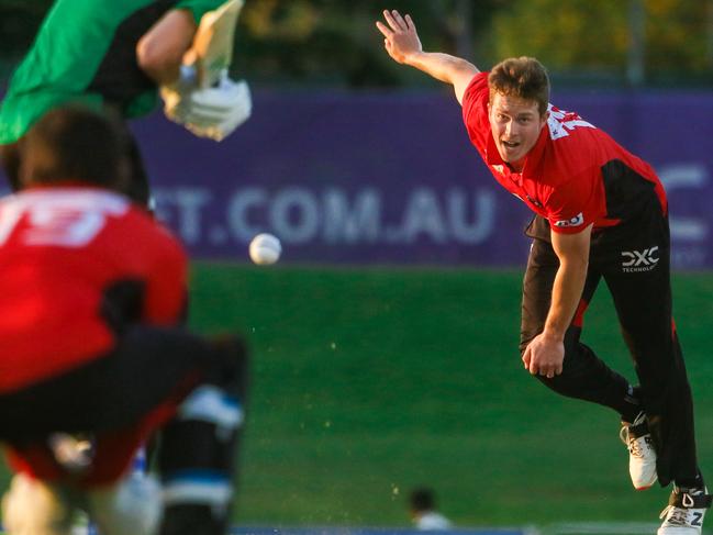 Hayden Kerr in the opening game of the NT Strike League as the City Cyclones took on The Desert Blaze. Picture: Glenn Campbell