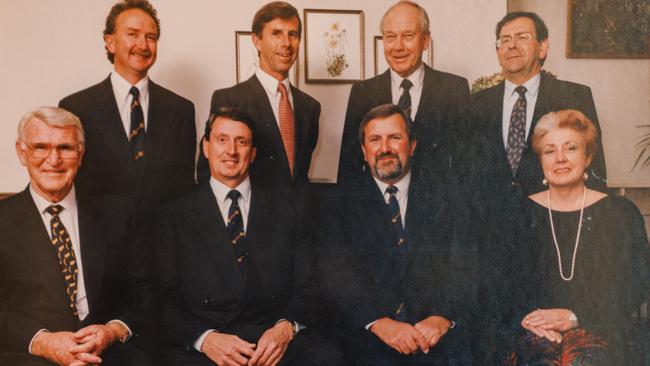 Frances Nelson (right) and former Oakbank Racing Club chairman John Glatz with the rest of the club’s committee in 1993, including legendary horse trainer Colin Hayes (front left).