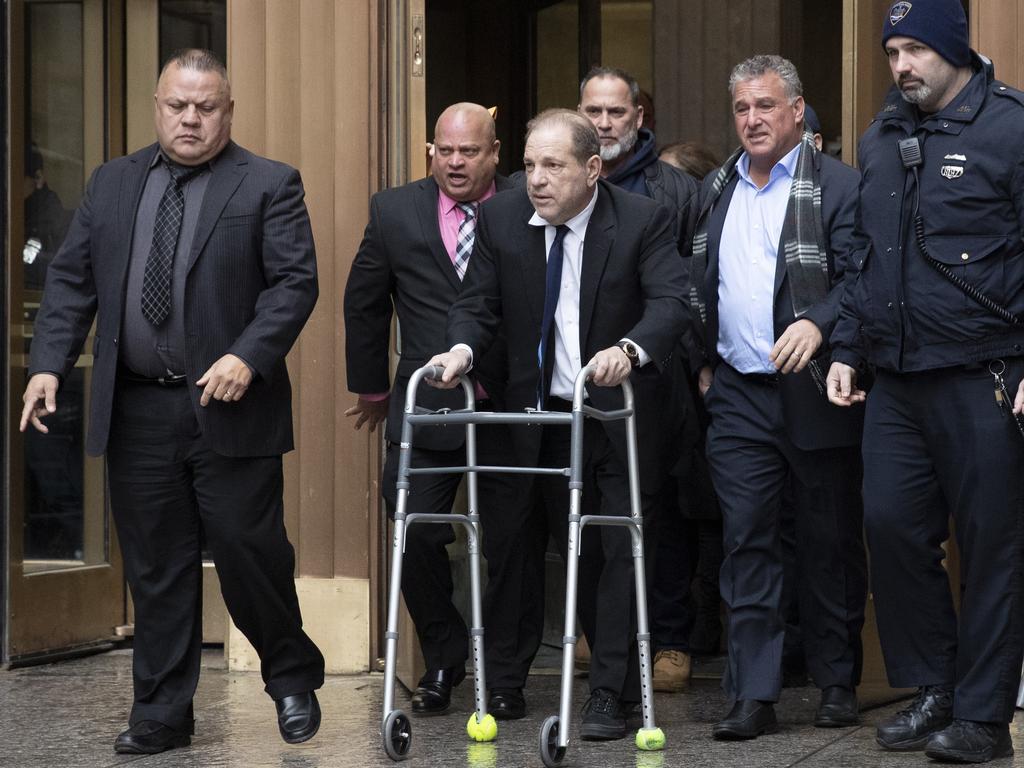 Weinstein says he injured his back in a car accident. Picture: AP