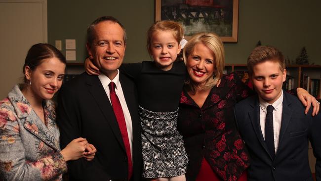 Bill and Chloe Shorten with daughter Clementine, 6, along with Bill's stepchildren Georgette, 13, and Rupert, 15. Picture: Supplied