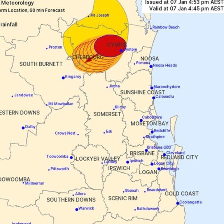 The path of the storms at 4:53pm.