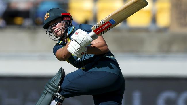WELLINGTON, NEW ZEALAND - MARCH 26: Georgia Voll of Australia bats during game three of the Women's T20 series between New Zealand and Australia at Sky Stadium, on March 26, 2025, in Wellington, New Zealand. (Photo by Hagen Hopkins/Getty Images)