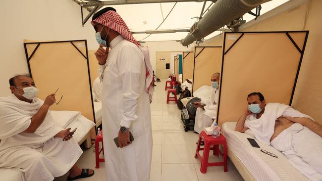 Muslim pilgrims rest at their camp in Mina, near Mecca. Picture: AFP