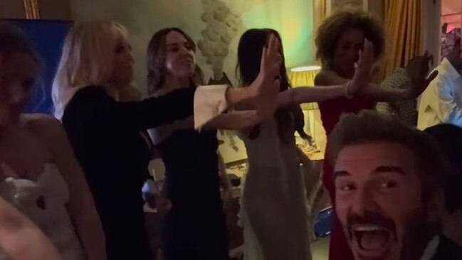 David Beckham has shared footage of the Spice Girls singing along to one of their greatest hits at wife Victoria Beckham’s 50th birthday party. Picture: Instagram