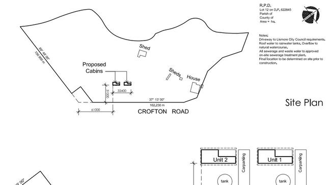 Site plan of the proposed cabins. Credit: Container Build Group P/L