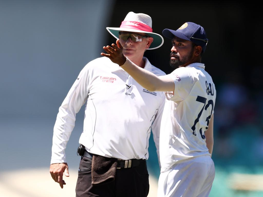 Mohammed Siraj of India stops play to make a formal complaint.