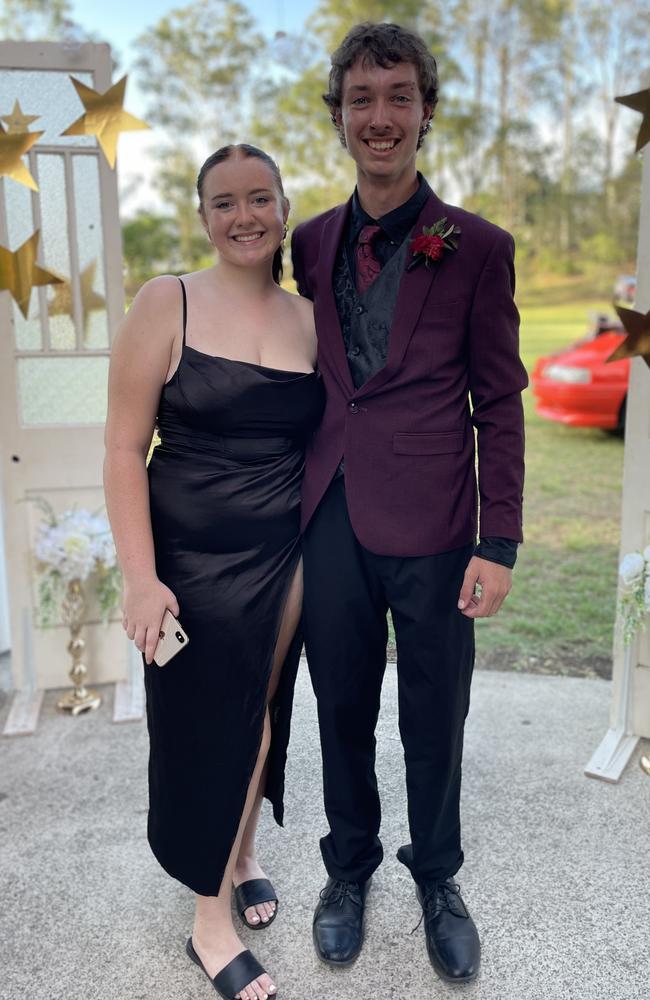 Logan Briggs and Sarah Elkes arrive at the 2024 Gympie State High School graduation formal.