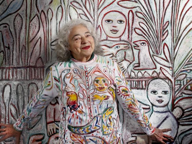 Mirka Mora becomes one with her art at her Richmond studio. Picture: David Caird