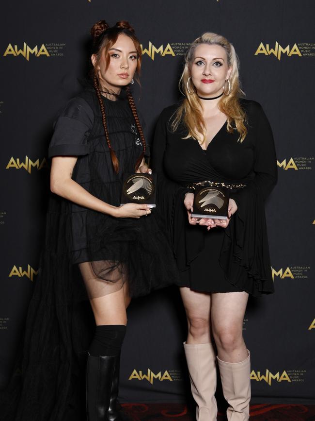 Jaguar Jonze and Tamara Georgopoulos, inaugural winners of the change maker award at the 2022 Australian Women in Music Awards. Picture: supplied