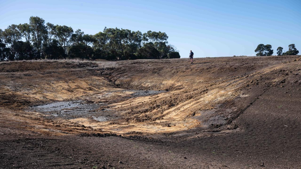One of the dams on Noel Vallance’s Portarlington property. Picture: Brad Fleet.