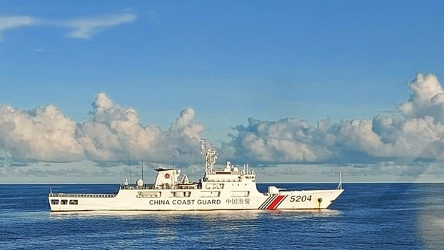 The Chinese coast guard vessel leaving Indonesia's exclusive economic zone on the North Natuna Sea on Monday. Picture: Indonesian Maritime Security Agency