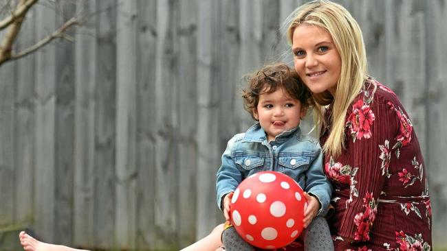 IN THE MOMENT: Jessica Smith with daughter Ayla, 2. Jessica, who was born with only one arm, is pregnant with her second child and says motherhood has been her greatest challenge. Picture: Tony Gough