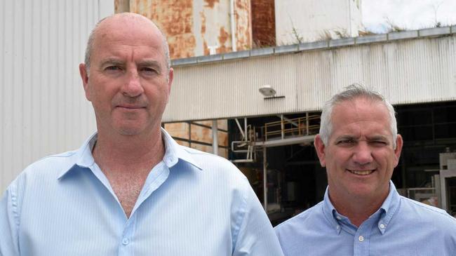 DEAL SETTLED: JRT Group general manager James Gallagher with Knight Frank Principal Neale Crow at the site. Picture: Leighton Smith