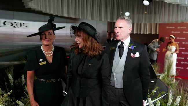 Victorian Governor Margaret Gardner and Neil Wilson, VRC Chairman at the Lexus Marquee during Derby Day. Photo by Luis Enrique Ascui/The Australian.