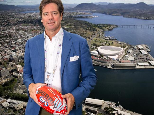 AFL chief executive Gillon McLachlan, Hobart stadium at Macquarie Point.