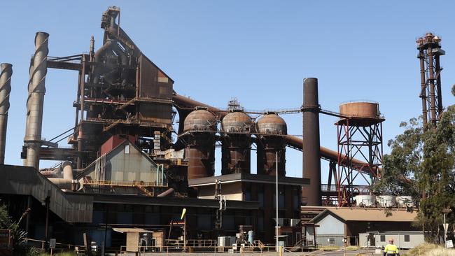 The blast furnace at the Bluescope Steel Port Kembla steelworks, where NSW steel is to be mandated for use in new NSW energy infrastructure. Picture: Jonathan Ng