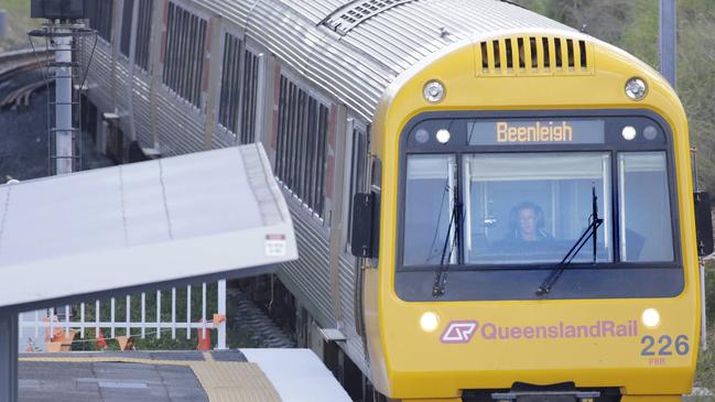 Beenleigh train arrives at Windsor station. Train drivers during Commonwealth Games. March 1, 2018. (Photo AAP/ Megan Slade)