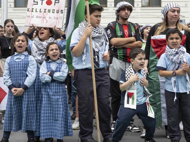 Protesters assembled from 1.30pm at Sydney Town Hall. Picture: NCA NewsWire / Monique Harmer