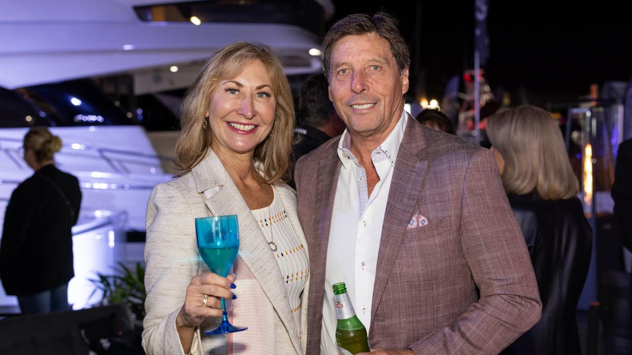 Naomi Bennett and Steve Bennett for The Pulse at Maritimo Luxury Yachts global launch of the S75 and M75 at the Sanctuary Cove International Boat Show 2023. Picture: Celeste Humphrey