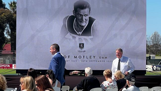 The funeral for Port Adelaide great Geof Motley at Alberton Oval. Picture: Emma Brasier