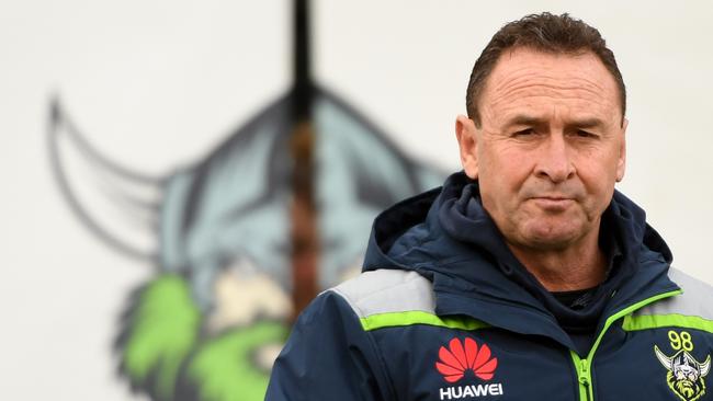 CANBERRA, AUSTRALIA - SEPTEMBER 07: Coach Ricky Stuart of the Raiders during the round 25 NRL match between the Canberra Raiders and the New Zealand Warriors at GIO Stadium on September 07, 2019 in Canberra, Australia. (Photo by Tracey Nearmy/Getty Images)