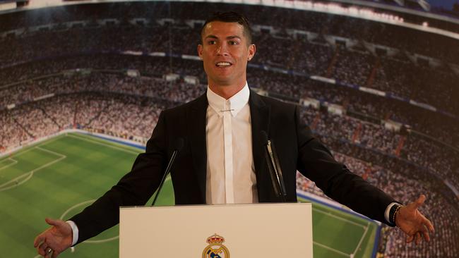 Cristiano Ronaldo of Real Madrid holds a press conference after signing a new five-year contract.