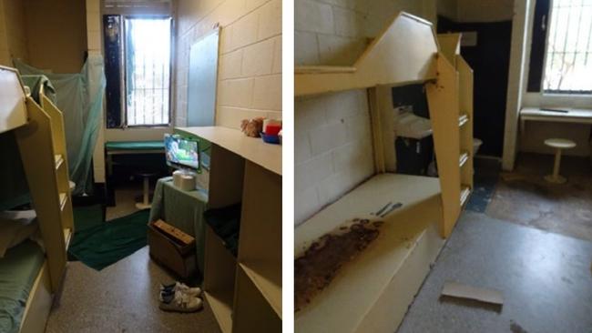 Photos of inmate cells, taken inside the correctional centre.