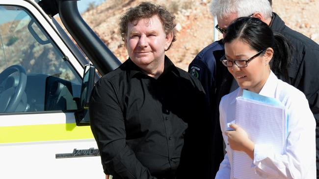 Nikola Novakovich, centre, during the court’s trip to view locations at Coober Pedy. Picture: Greg Higgs.