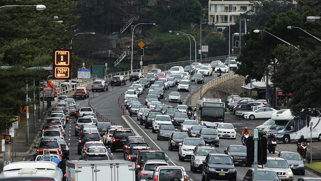 Traffic congestion on the Spit Bridge during the morning peak. Picture: Braden Fastier.