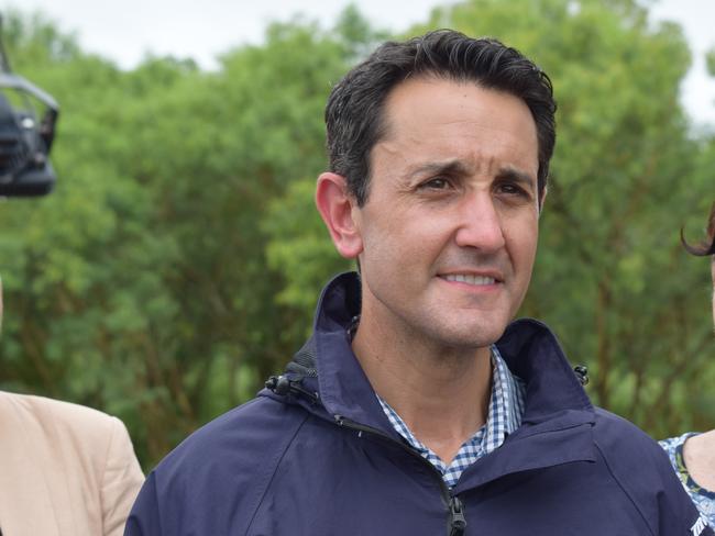 Queensland Premier David Crisafulli at the site of Ollera Creek which was damaged by flood waters at the start of February 2025.