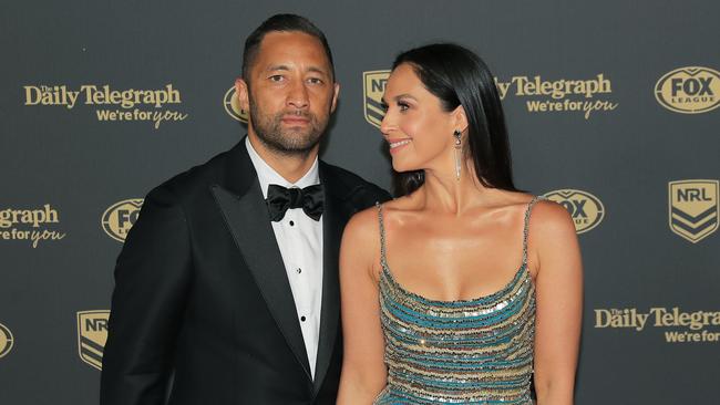 SYDNEY, AUSTRALIA - OCTOBER 02: Benji Marshall of the Wests Tigers and wife Zoe Marshall arrive ahead of the 2019 Dally M Awards at the Hordern Pavilion on October 02, 2019 in Sydney, Australia. (Photo by Mark Evans/Getty Images)