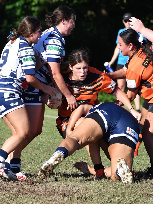The Herbert River Crushers Women’s team drew 20-20 with Townsville Brothers in a hard-fought contest in Ingham on Saturday. Picture: Cameron Bates