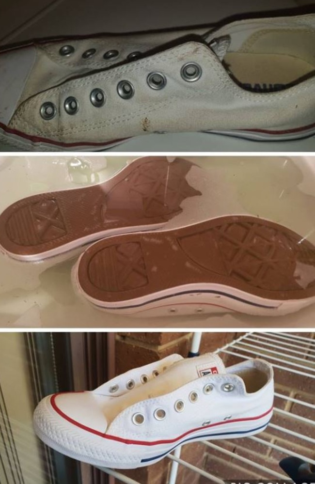 One mum tried rescuing her old Converse sneakers, with amazing results. Picture: Mums Who Clean