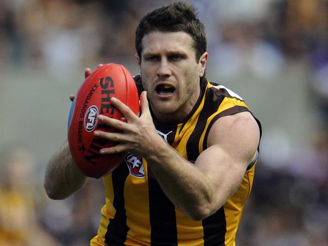 AFL. Elimination final. Fremantle Dockers v Hawthorn Hawks at Subiaco Oval Perth. Campbell Brown in action