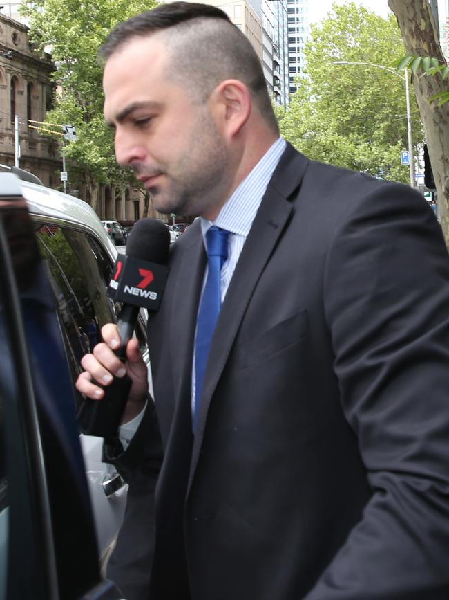 Lake leaves the Melbourne Magistrate court in 2019.