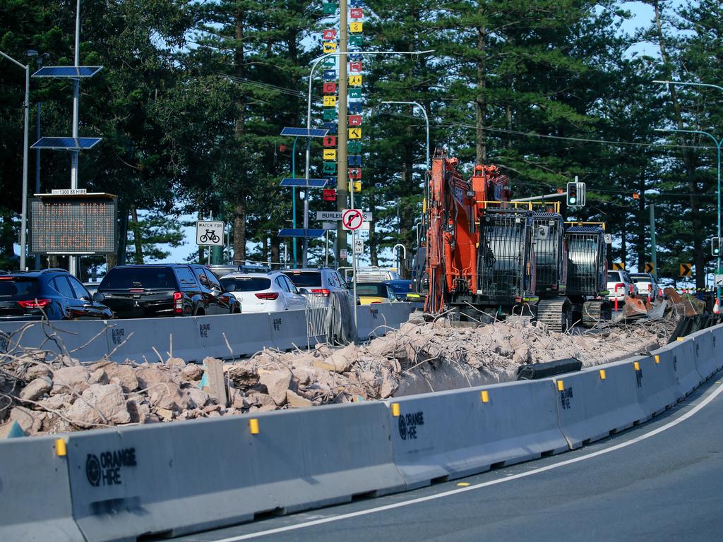 Light rail construction at Burleigh. Picture: Glenn Campbell.