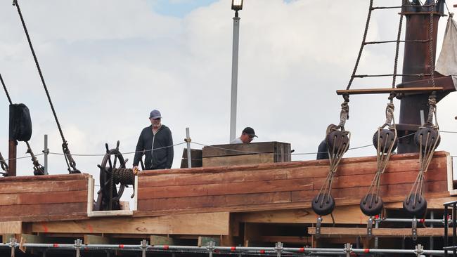 Finishing touches are being put to the set of ‘The Bluff’ in Helensvale on the Gold Coast. Picture: Glenn Hampson.