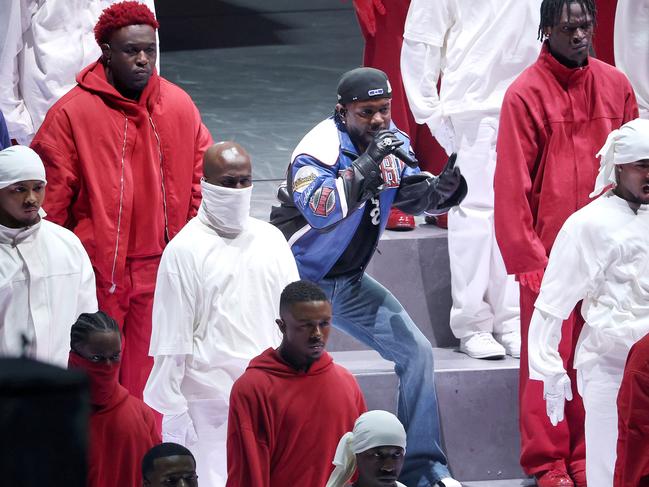 Kendrick Lamar performs onstage during the Super Bowl halftime show in New Orleans. Picture: Getty Images