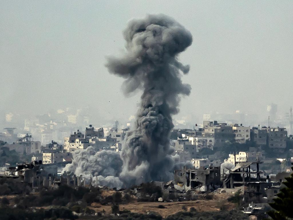 A smoke plume erupting during Israeli bombardment on the Palestinian enclave amid ongoing battles. Picture: AFP