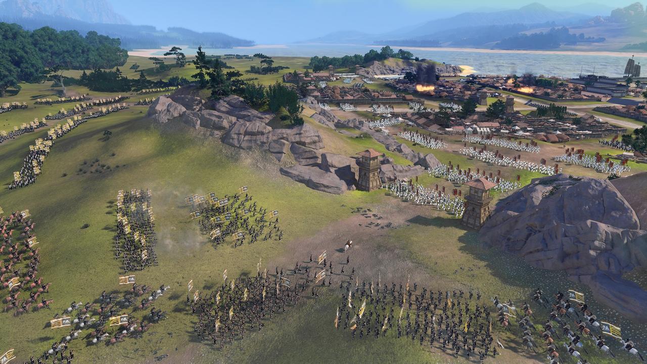 Armies clash on the battlefield, with terrain offering strategic advantages.