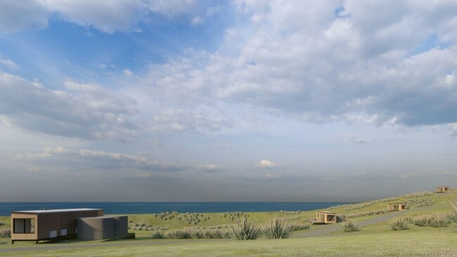 The cabins would offer views of the ocean from Kangaroo Island. Picture: Nic Design Studio