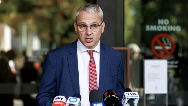 ‘I’ve always declared my interests’: Victorian Assistant Treasurer Danny Pearson on Wednesday outside state parliament in Melbourne. Picture: David Geraghty