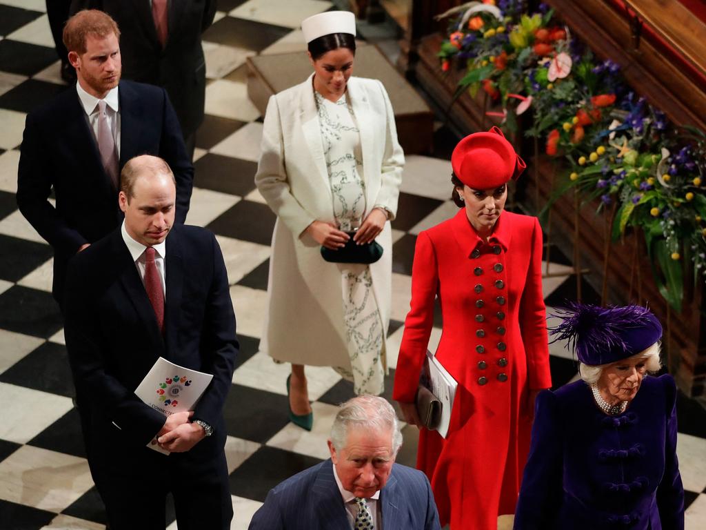 The Duchess of Sussex wore an Erdem coat with a Victoria Beckham dress at the Commonwealth Day service in 2019. Picture: AFP