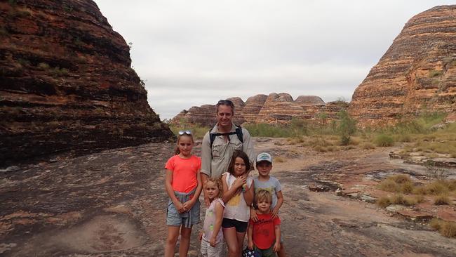 Sam Hunt with children Tilly, 12, Lucy, 10, Tom, 7, Clara, 4, and Fred, 3, in the Kimberley during their trip across the Top End.