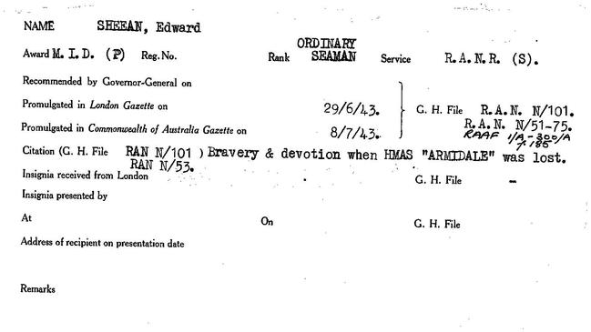 Ordinary Seaman Teddy Sheean, top left, has been awarded a Victoria Cross. Source: Australian War Memorial
