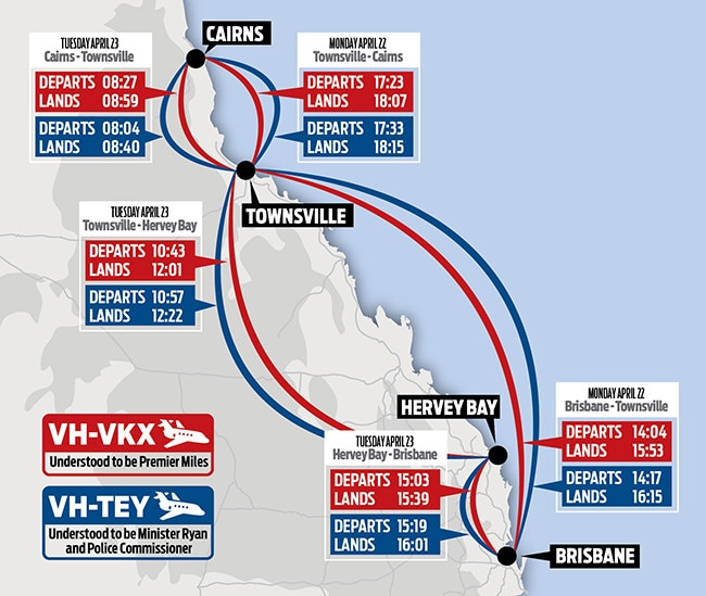 The identical routes taken by the two jets