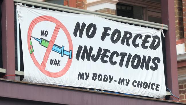 Pockets of anti-vaccinations sentiment are popping up throughout NSW. This sign is not connected the doctor. Picture: NCA NewsWire/Scott Powick