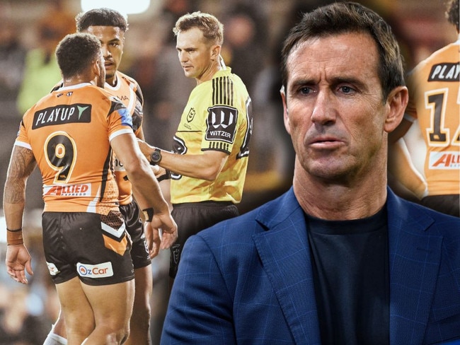 Rugby League Immortal Andrew Johns dropped the microphone in protest over Wests Tigers v Cronulla umpiring.